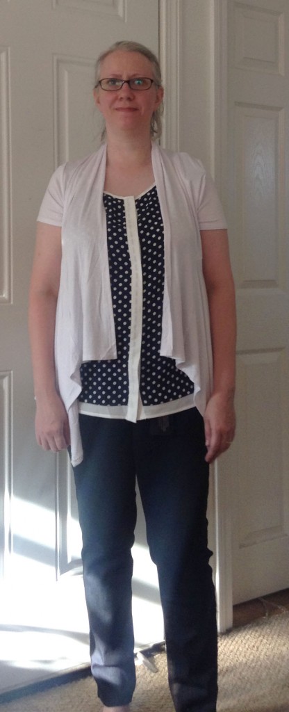 Jeans, Cardigan, Dotted Print Shirt